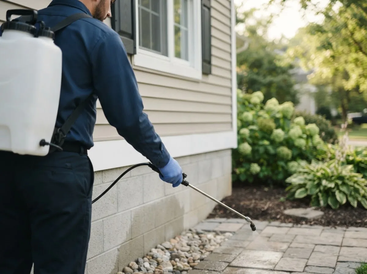 Pest control technician inspecting a home in Water Mill, NY
